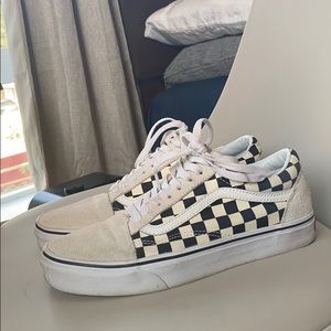 white checkered lace up vans